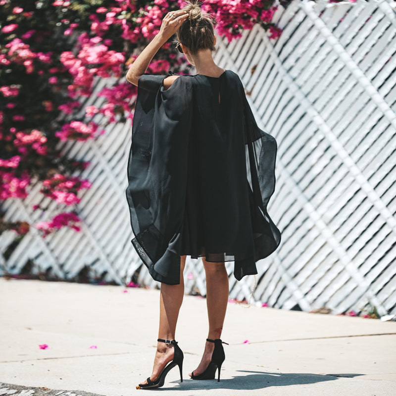 Black Cloak Design Knee Length Dress