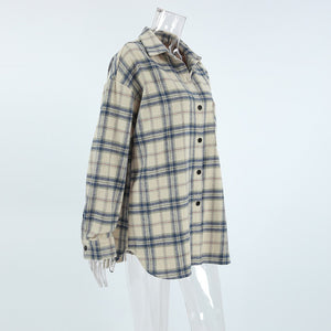 Woman Drop Shoulder Oversized Plaid Shirt