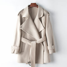 Load image into Gallery viewer, Wool Fashion Suit Collar tweed Coat 2024 Women&#39;s lace-up slim double-sided woolen coat
