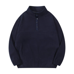 Men's Polar Fleece Autumn Winter Button Stand Collar Sweatshirt Pullover