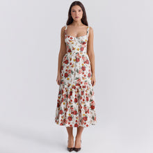 Load image into Gallery viewer, Spaghetti Backless Floral Ruffle Midi Dress
