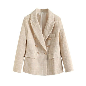 Women 4 Colors Textured Tweed Double Breasted Midi Blazer