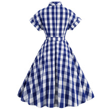 Load image into Gallery viewer, Cosplay Vintage Pink Plaid Bow Tie Midi Flare Dress
