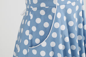 Vintage Cotton Polka Dot Halter Neck Performance Dress Tie Photo Shooting Picnic Big Flare Midi Dress