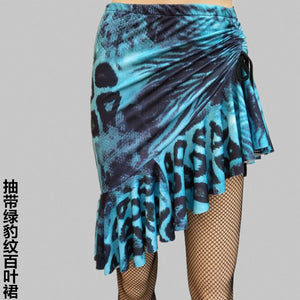 Irregular Mermaid Mini Dress Drawstring Latin Dance Skirt