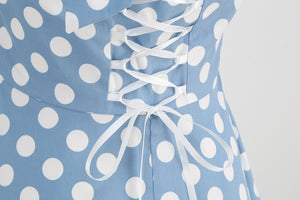 Vintage Cotton Polka Dot Halter Neck Performance Dress Tie Photo Shooting Picnic Big Flare Midi Dress