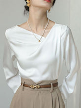 Load image into Gallery viewer, French Style White Satin Irregular Blouse
