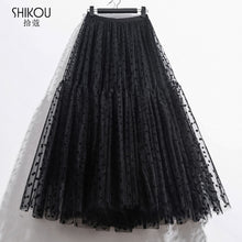 Load image into Gallery viewer, High Elastic Flocking Polka Dot Puffy Tulle Midi Skirt
