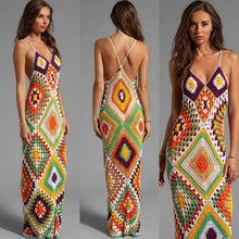 Load image into Gallery viewer, Halter Neck Handmade Colorful Geometrical Pattern Maxi Crochet Dress
