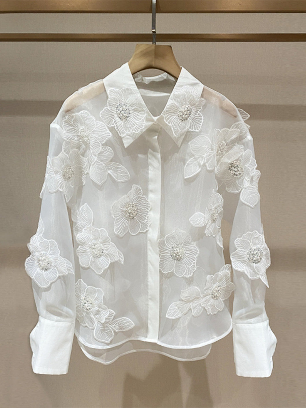 Woman Beaded 3D Flower Shirt