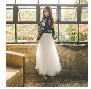 Spring Summer Fashion Tulle High Waist A Line Fairy Midi Pleated Puffy Skirt