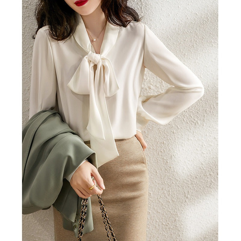 White Tie Bow OL Chiffon Shirt