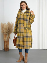 Laden Sie das Bild in den Galerie-Viewer, Women Hooded Plaid Double Breasted Overcoat
