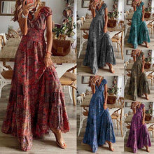 Load image into Gallery viewer, Floral Short Sleeve Slim Flare Bohemian Dress
