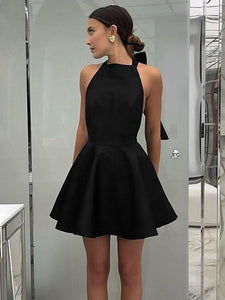 Black High Waist Halter Neck Mini Flare Dress