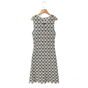 French Style Crochet Sleeveless Patterned Pencil Dress