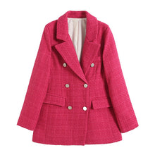 Laden Sie das Bild in den Galerie-Viewer, Women 4 Colors Textured Tweed Double Breasted Midi Blazer
