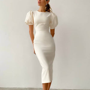 Puff Sleeve High Waist Sheath Dress