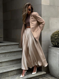 Summer Elegant High Waist Satin Maxi Skirt