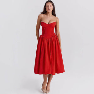 Sexy Strapless Flare Midi Dress