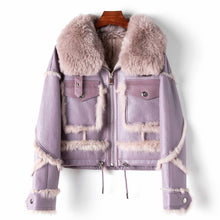 Load image into Gallery viewer, Spring new women&#39;s rabbit fur one lamb collar high waist short real fur coat
