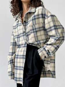 Woman Drop Shoulder Oversized Plaid Shirt