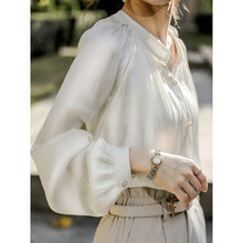 Cargar imagen en el visor de la galería, Woman French Style White Silky Satin Vintage Palace Style Shirt
