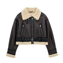 Load image into Gallery viewer, Women&#39;s Europe and the United States winter POLO collar with belt warm fur jacket
