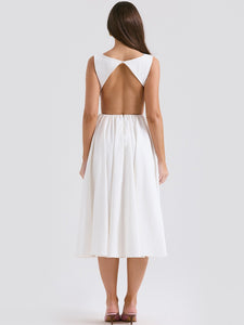 Sleeveless Backless Slim Flare Midi Holiday Dress