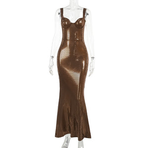 Ironing Sequin Spaghetti Cup Evening Dress