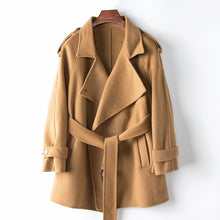 Load image into Gallery viewer, Wool Fashion Suit Collar tweed Coat 2024 Women&#39;s lace-up slim double-sided woolen coat
