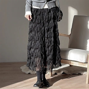 High Waist Tulle Wavy Crinkle Midi Puffy Skirt