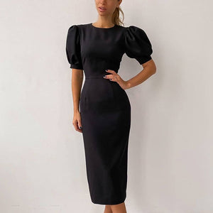 Puff Sleeve High Waist Sheath Dress