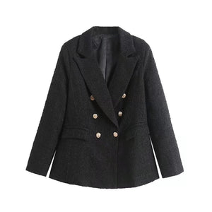 Women 4 Colors Textured Tweed Double Breasted Midi Blazer