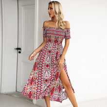 Load image into Gallery viewer, Off Shoulder Floral Printed Flare Midi Bohemian Dress
