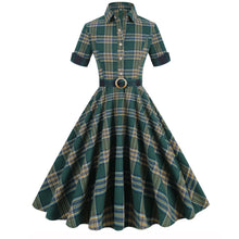 Load image into Gallery viewer, Vintage Elegant England Style Plaid Spliced Fit Flare Midi Dress
