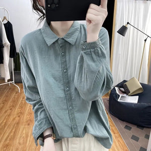 Solid Linen Cotton Lace Spliced Oversized Shirt