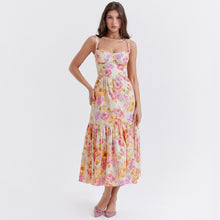 Load image into Gallery viewer, Spaghetti Backless Floral Ruffle Midi Dress
