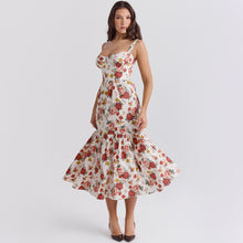 Load image into Gallery viewer, Spaghetti Backless Floral Ruffle Midi Dress
