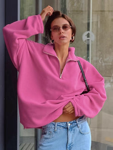 Pink Lapel Polar Fleece Sherpa Sweatshirt