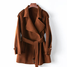 Load image into Gallery viewer, Wool Fashion Suit Collar tweed Coat 2024 Women&#39;s lace-up slim double-sided woolen coat
