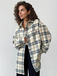 Woman Drop Shoulder Oversized Plaid Shirt