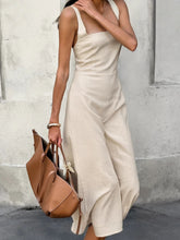 Charger l&#39;image dans la galerie, Cotton Linen Square Neck Spaghetti Backless Midi Dress
