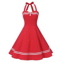 Load image into Gallery viewer, Performance Dress 50S Marine Vintage Cotton Backless Polka Dot Tie Halter Neck Flare Dress
