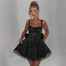 Laden Sie das Bild in den Galerie-Viewer, Spaghetti Strapless A Line Sequin Bow Party Dress
