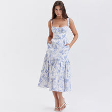 Load image into Gallery viewer, Spaghetti Backless Floral Ruffle Midi Dress
