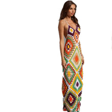 Load image into Gallery viewer, Halter Neck Handmade Colorful Geometrical Pattern Maxi Crochet Dress
