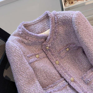 Purple small fragrant wind coat women 2024 spring and autumn new short style rough edge temperament of a fashionable girl outside the top