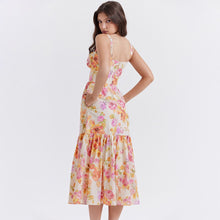 Load image into Gallery viewer, Spaghetti Backless Floral Ruffle Midi Dress
