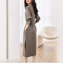 Charger l&#39;image dans la galerie, Elegant Solid OL Stand V Neck Long Sleeve Dress
